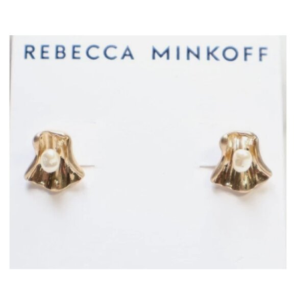 NWT Rebecca Minkoff Gold-Tone Organic Metal & Pearl Stud Earrings - Picture 2 of 4